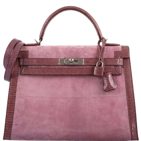 Mirror Quality Hermès HSS Kelly 32 Mauve Lizard & Rosedienne Doblis Suede PHW - Exotic Creations