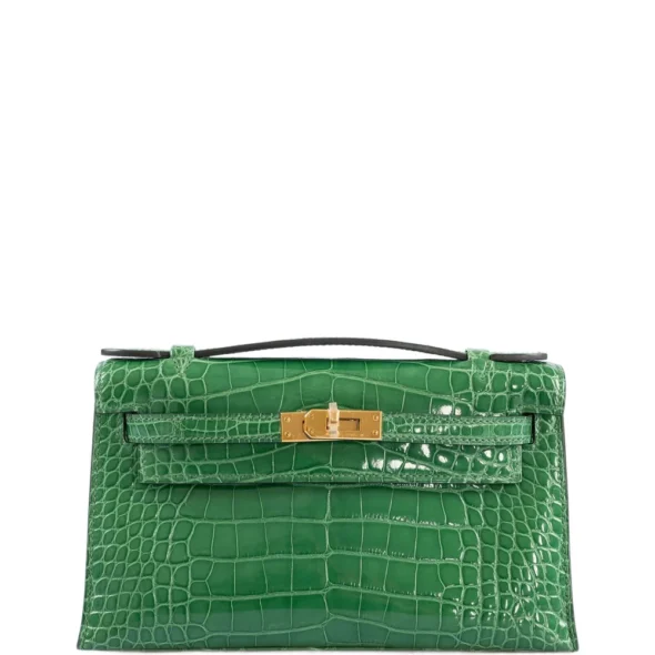 Mirror Quality Hermès JPG Kelly Pochette Cactus Shiny Alligator GHW - Exotic Creations