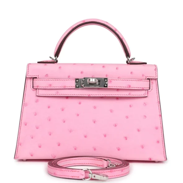 Mirror Quality Hermès Kelly 20 Bubblegum Ostrich PHW - Exotic Creations