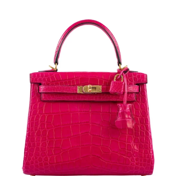 Mirror Quality Hermès Kelly 25 Retourne Framboise Matte Alligator GHW - Exotic Creations