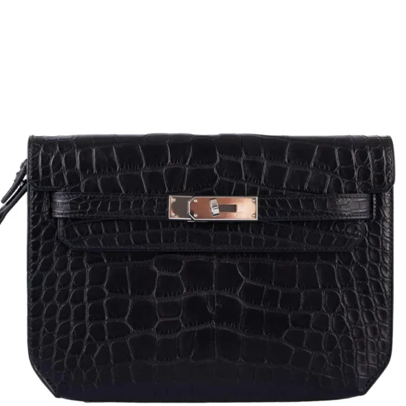 Mirror Hermès Kelly Depeches 25 Black Matte Alligator PHW | Exotic Creations