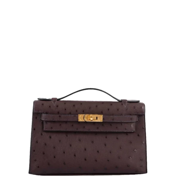 Mirror Quality Hermès Kelly Pochette Rouge Ostrich GHW - Exotic Creations