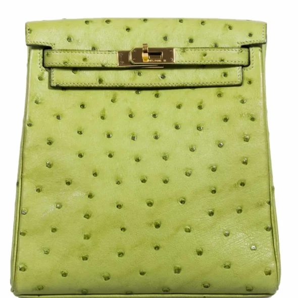 Mirror Quality Hermès Kelly a Dos Backpack Vert Anis Ostrich GHW - Exotic Creations