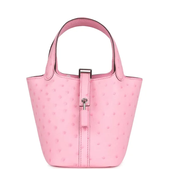 Mirror Quality Hermès Micro Picotin Lock 14 Bubblegum Ostrich PHW - Exotic Creations