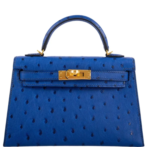 Mirror Quality Hermès Mini Kelly 20 II Blue Sapphire Ostrich GHW - Exotic Creations