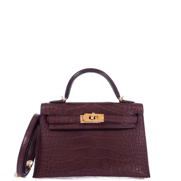 Mirror Quality Hermès Mini Kelly II 20 Bordeaux Matte Alligator GHW