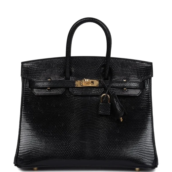 Mirror Quality Hermès Replicas Birkin 25 Black Shiny Varanus Niloticus Lizard GHW - Exotic Creations