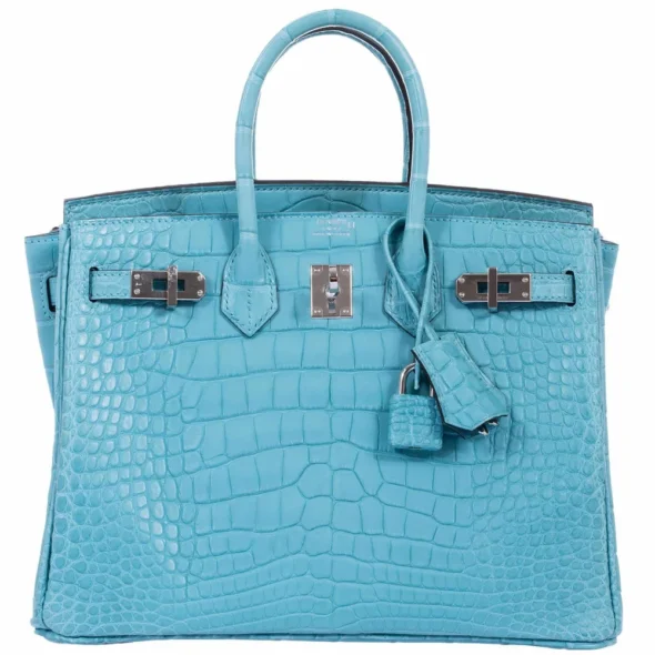 Mirror Quality Hermès Replicas Birkin 25 Blue Saint Cyr Matte Alligator PHW - Exotic Creations