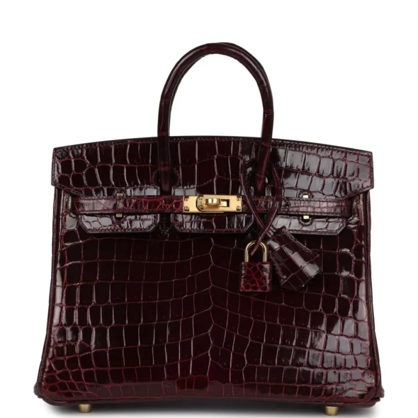 Mirror Quality Hermès Replicas Birkin 25 Bordeaux Shiny Niloticus Crocodile GHW - Exotic Creations