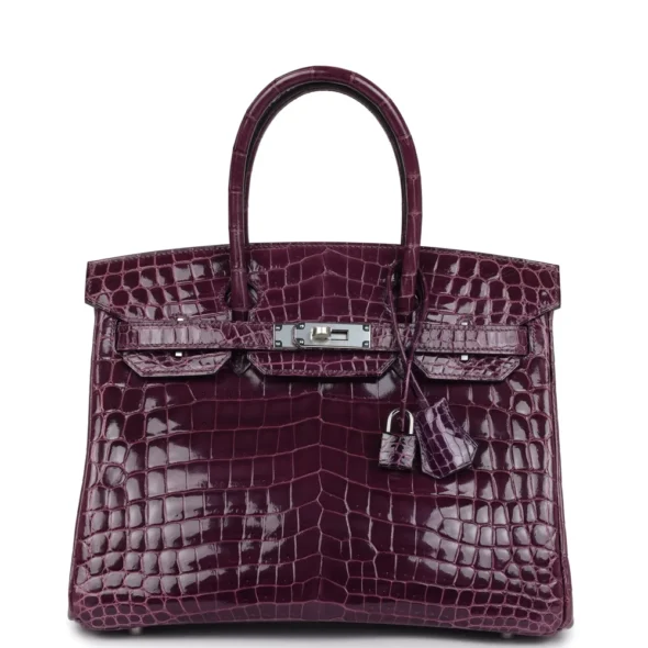 Mirror Quality Hermès Replicas Birkin 30 Amethyst Shiny Niloticus Crocodile PHW - Exotic Creations