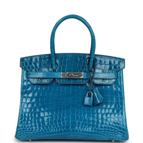 Mirror Quality Hermès Replicas Birkin 30 Bleu Izmir Shiny Niloticus Crocodile PHW - Exotic Creations