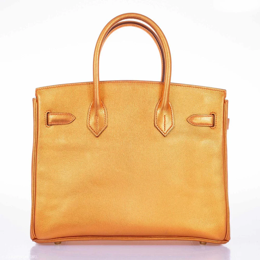 Mirror Quality Hermès Replicas Birkin 30 Metallic Bronze Chevre GHW - Exotic Creations Back