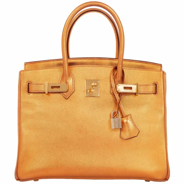 Mirror Quality Hermès Replicas Birkin 30 Metallic Bronze Chevre GHW - Exotic Creations Front