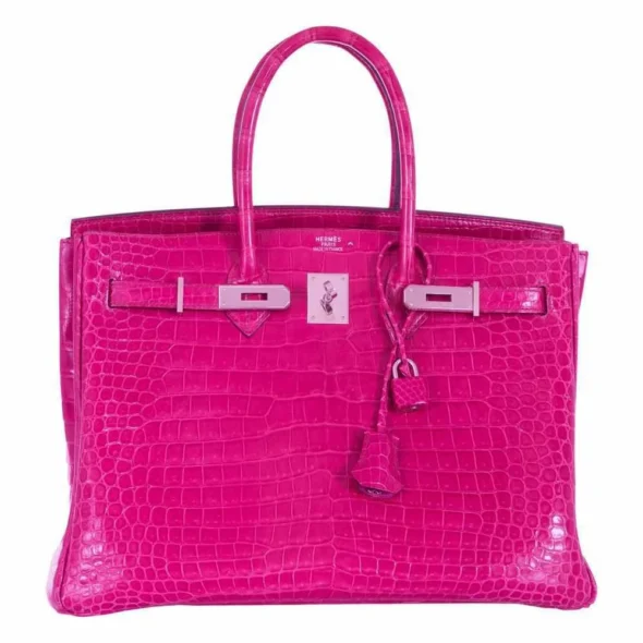 Mirror Quality Hermès Replicas Birkin 35 Crocodile Pink Fuchsia PHW - Exotic Creations