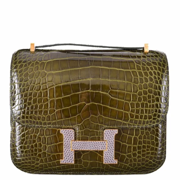 Mirror Quality Hermès Replicas Constance 18 Alligator Vert Veronese Lizard GHW - Exotic Creations