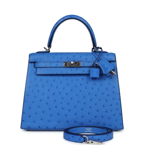 Mirror Quality Hermès Replicas Kelly 25 Bleuet Ostrich PHW - Exotic Creations