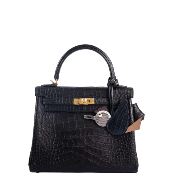 Mirror Quality Hermès Replicas Kelly 25 Retourne Matte Black Alligator GHW - Exotic Creations