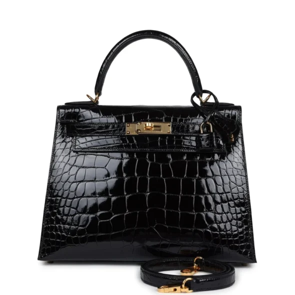 Hermès Kelly 28 Replica Black Alligator GHW | ExoticCreations.org