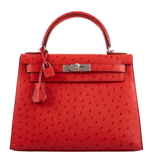 Mirror Quality Hermès Replicas Kelly 28 Rouge Vif Ostrich PHW - Exotic Creations