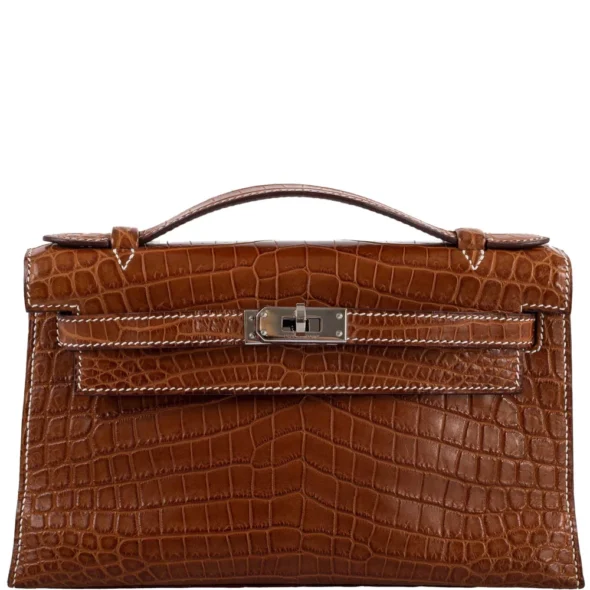 Mirror Quality Hermès Replicas Kelly Pochette Fauve Niloticus Crocodile PHW - Exotic Creations