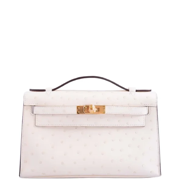Mirror Quality Hermès Replicas Kelly Pochette Nata Ostrich Boreal GHW - Exotic Creations