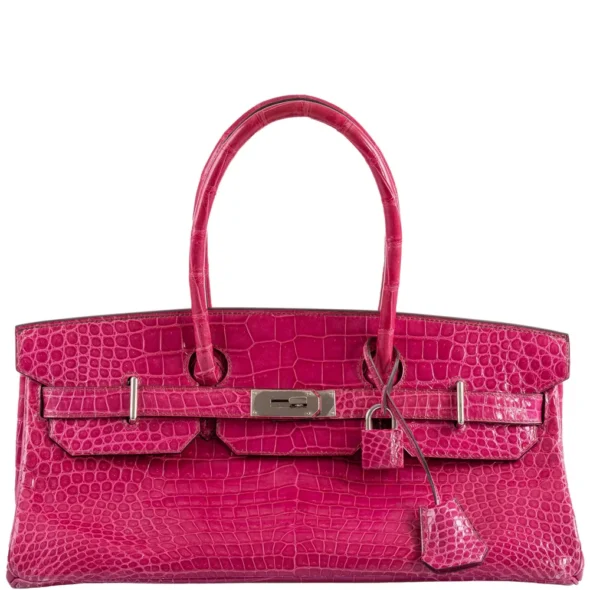 Mirror Quality Hermès Replicas Shoulder Birkin 42 JPG Fuchsia Porosus Crocodile PHW - Exotic Creations
