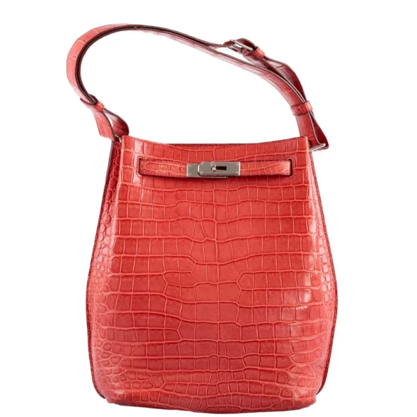 Mirror Quality Hermès Replicas So Kelly 22 Bougainvillier Matte Porosus Crocodile PHW - Exotic Creations