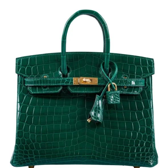 Premium Hermès Replica Birkin 25 Vert Emerald Shiny Niloticus Crocodile GHW - Exotic Creations