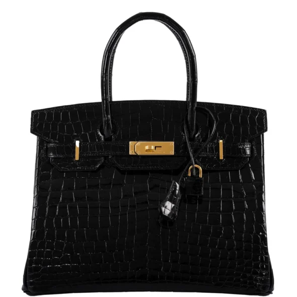 Premium Hermès Replica Birkin 30 Black Niloticus Crocodile GHW - Exotic Creations