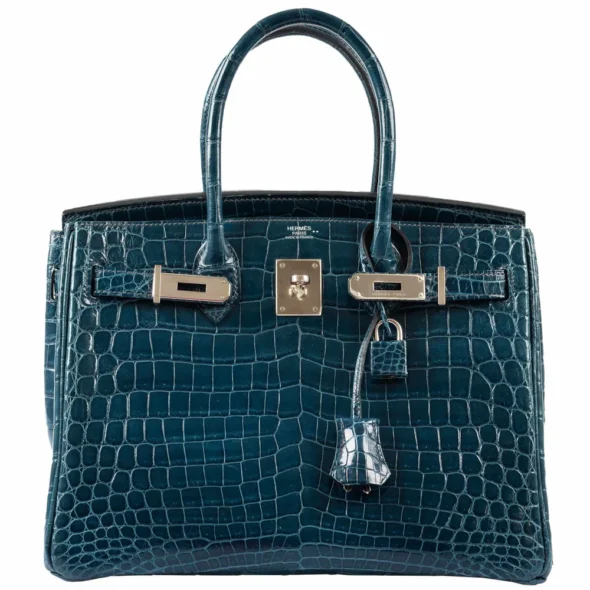 Premium Hermès Replica Birkin 30 Bleu Colvert Niloticus Crocodile PHW - Exotic Creations