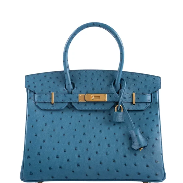 Premium Hermès Replica Birkin 30 Blue Colvert Ostrich GHW - Exotic Creations