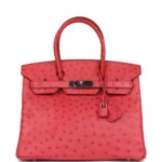Premium Hermès Replica Birkin 30 Bougainvillea Ostrich PHW - Exotic Creations Front Premium Hermès Replica Birkin 30 Bougainvillea Ostrich PHW - Exotic Creations