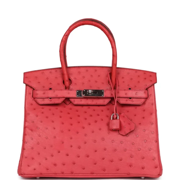 Premium Hermès Replica Birkin 30 Bougainvillea Ostrich PHW - Exotic Creations