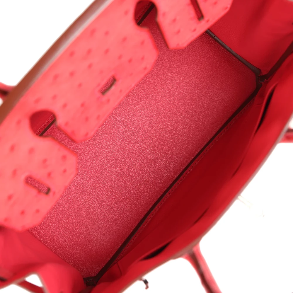 Premium Hermès Replica Birkin 30 Bougainvillea Ostrich PHW - Exotic Creations Interior