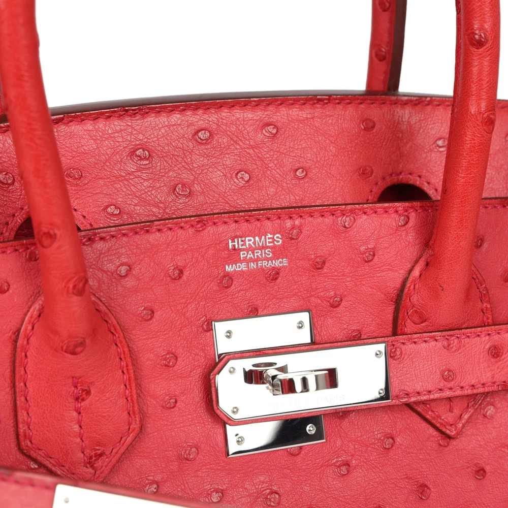 Premium Hermès Replica Birkin 30 Bougainvillea Ostrich PHW - Exotic Creations Logo
