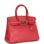 Premium Hermès Replica Birkin 30 Bougainvillea Ostrich PHW - Exotic Creations Side1