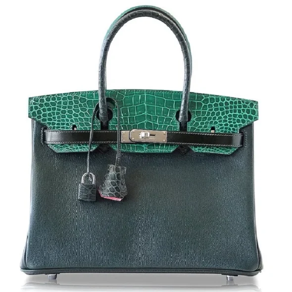 Premium Hermès Replica Birkin 30 Patchwork Vert Crocodile PHW - Exotic Creations