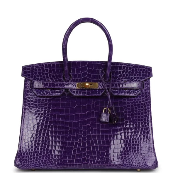 Premium Hermès Replica Birkin 35 Ultraviolet Shiny Porosus Crocodile GHW - Exotic Creations