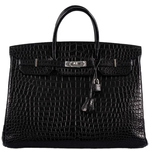 Premium Hermès Replica Birkin 40 Black Matte Porosus Crocodile PHW - Exotic Creations