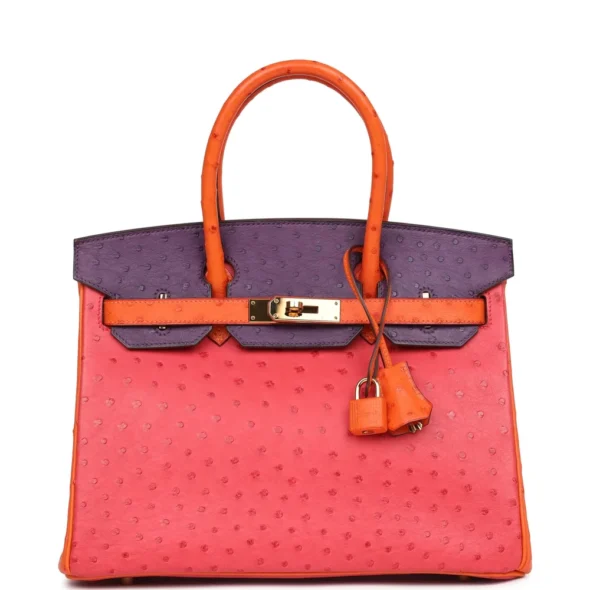 Premium Hermès Replica HSS Birkin 30 Tangerine Violet Bougainvillea Ostrich GHW - Exotic Creations