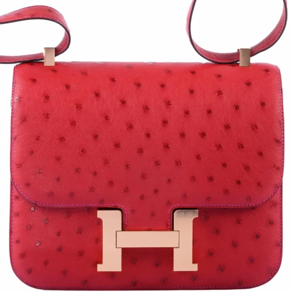 Premium Hermès Replica HSS Constance 24 Rouge Vif Ostrich & Gris Agate RGHW - Exotic Creations