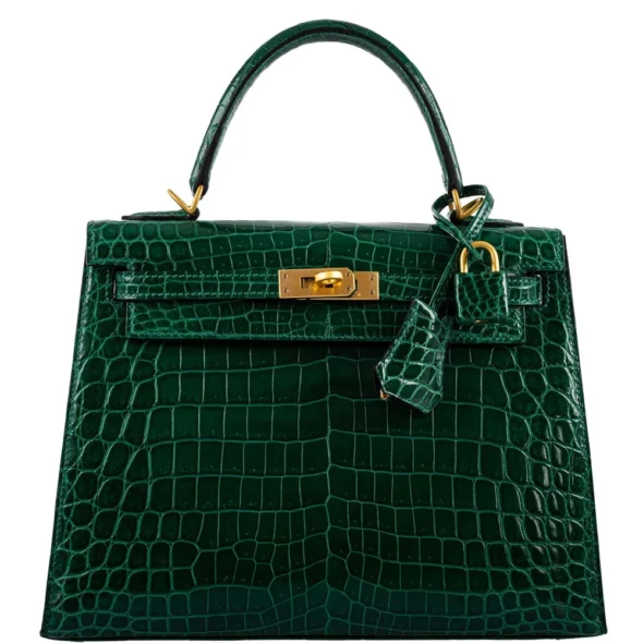 Premium Hermès Replica HSS Kelly 25 Emerald Niloticus Crocodile & Cassis BGHW - Exotic Creations