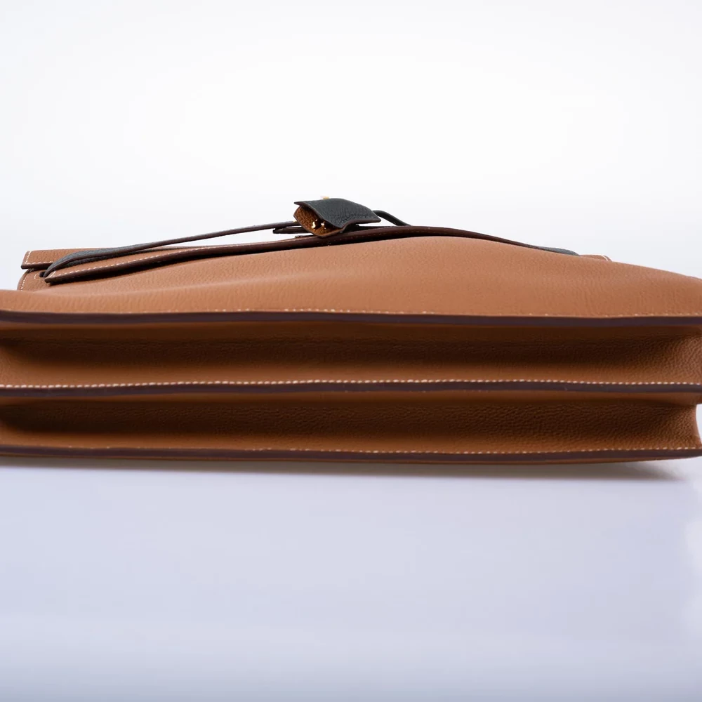 Premium Hermès Replica HSS Kelly Depeches 34 Gold & Vert Cypress Togo GHW - Exotic Creations Bottom