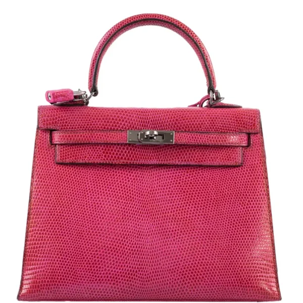 Premium Hermès Replica Kelly 25 Fuchsia Lizard PHW - Exotic Creations