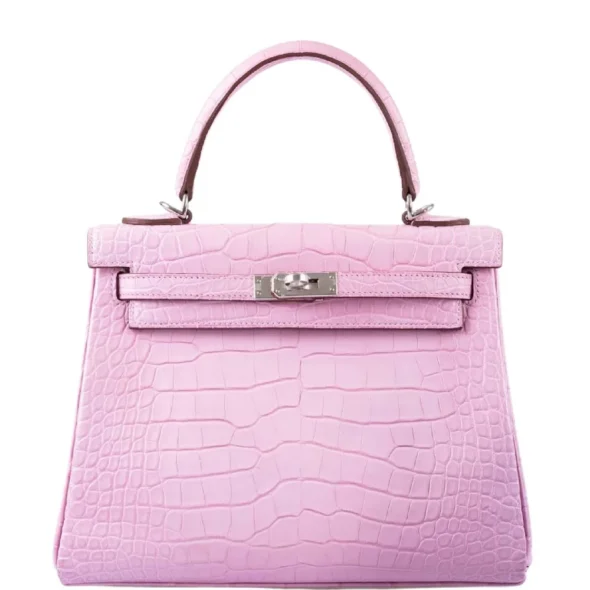 Premium Hermès Replica Kelly 25 Bubblegum Pink Alligator PHW | Exotic Creations