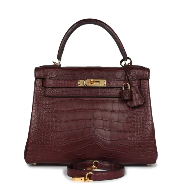 Premium Hermès Replica Kelly 28 Bordeaux Matte Alligator GHW | Exotic Creations