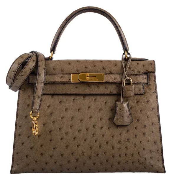 Premium Hermès Replica Kelly 28 Mousse Ostrich GHW - Exotic Creations