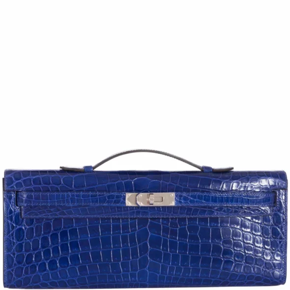 Premium Hermès Replica Kelly Cut Blue Electric Niloticus Crocodile PHW - Exotic Creations