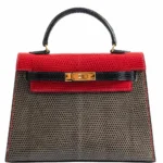 Premium Hermès Replica Kelly Micro Mini 15 Rouge Vif, Gris Fonce & Noir Lizard GHW - Exotic Creations