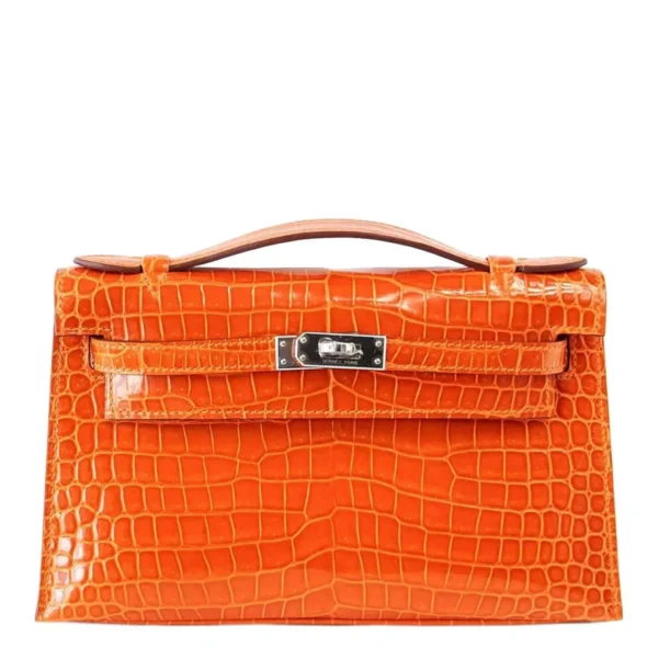Premium Hermès Replica Kelly Pochette Feu Porosus Crocodile PHW - Exotic Creations